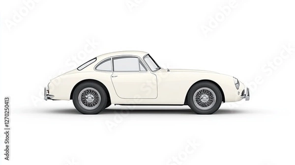 Fototapeta Classic white sports car in profile view, showcasing sleek design against a minimal backdrop
