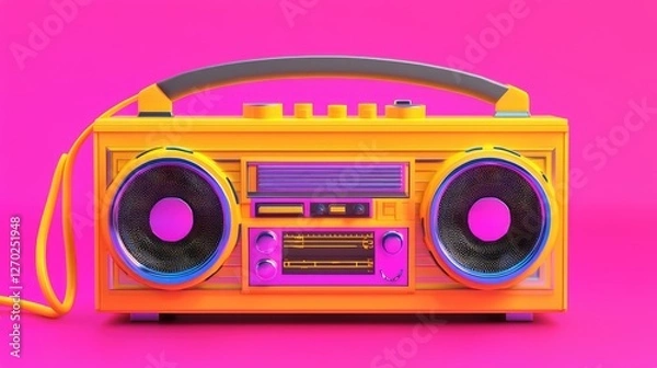 Obraz Vibrant retro boombox on a bright pink background, evoking nostalgia and fun music vibes