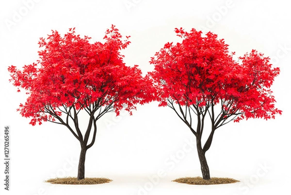 Fototapeta red japanese maple trees isolated on white background