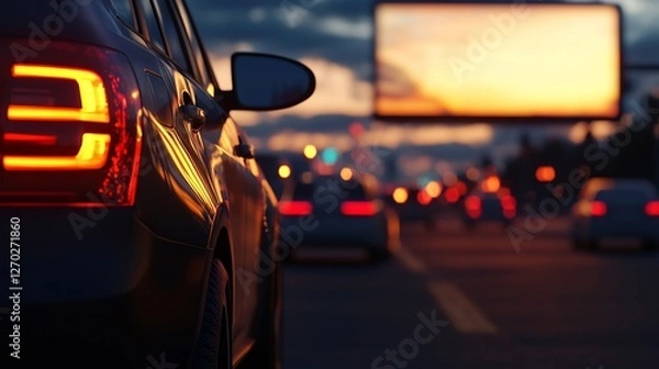 Obraz Vibrant Dusk Freeway Scene with Cars and Illuminated Signage in Durban