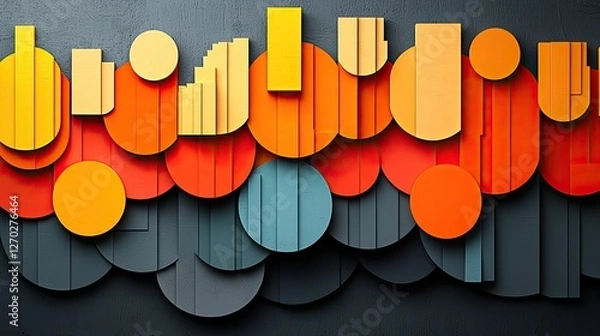 Obraz Abstract wall art featuring vibrant geometric shapes in orange, yellow, and blue tones
