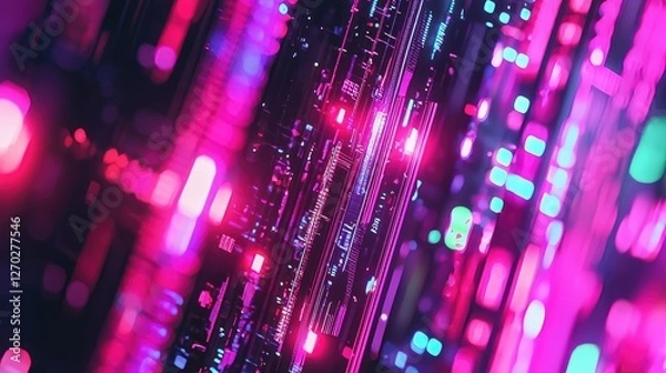 Obraz Abstract digital background with vibrant neon lights and patterns, creating a futuristic atmosphere