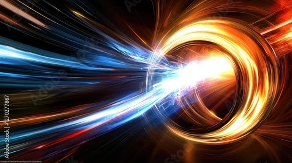 Obraz Abstract depiction of vibrant light trails converging towards a central point, showcasing dynamic energy