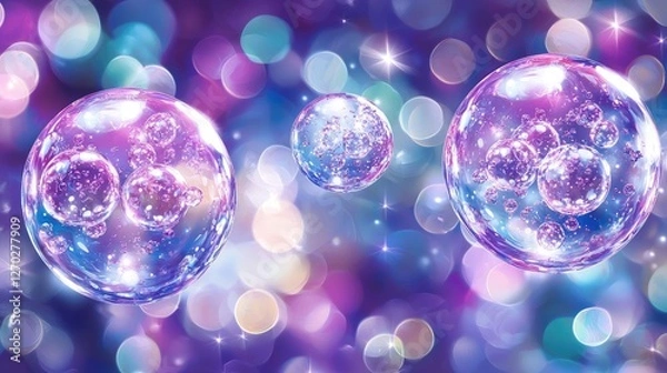 Obraz Colorful bubbles floating against a vibrant, blurred background of shimmering lights
