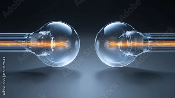 Obraz Two glass spheres with electric arcs connecting them, set against a dark background
