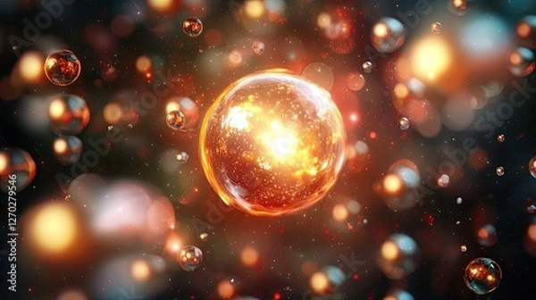 Obraz Vibrant cosmic scene showcasing glowing orbs and particles in a colorful, dynamic background