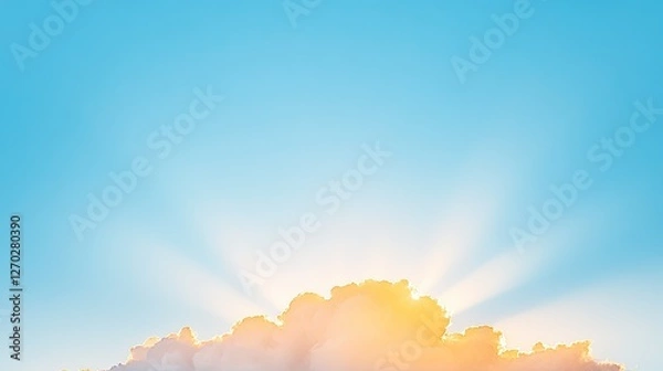 Obraz Serene sunrise illuminating fluffy clouds against a clear blue sky, evoking tranquility
