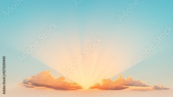 Obraz Serene sunrise over soft clouds, illuminating the sky with warm colors and tranquility
