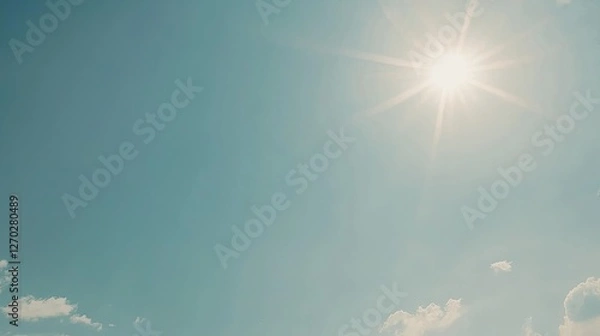Obraz Bright sunny sky with scattered clouds, showcasing a serene atmosphere and clear weather
