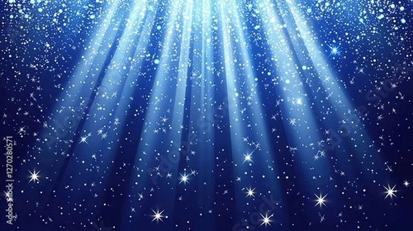 Obraz Shimmering Blue Background with Rays of Light and Sparkling Particles for Design Use
