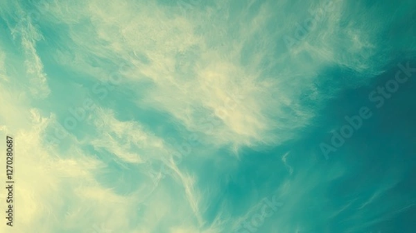Obraz Serene sky with soft clouds transitioning from light blue to teal, evoking tranquility