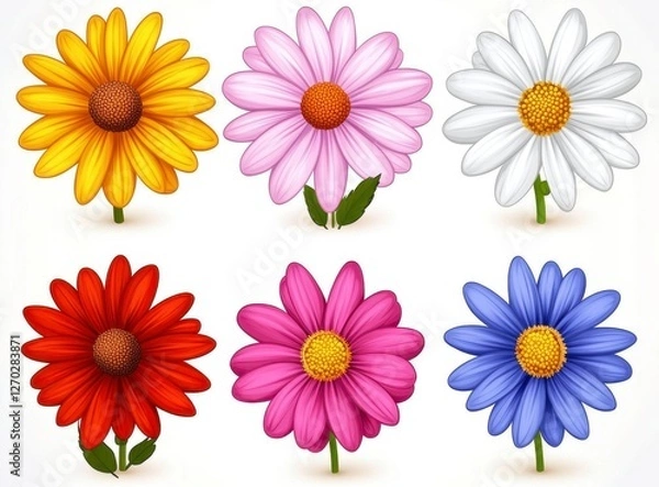 Fototapeta Colorful Flower Collection On White Background