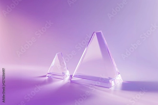 Obraz A single large glass prism on a purple background, with light refraction and reflections