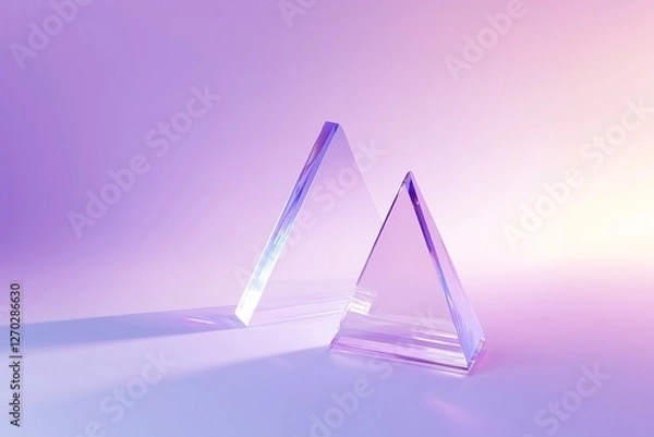 Obraz A single large glass prism on a purple background, with light refraction and reflections