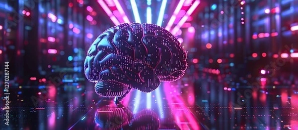 Fototapeta Digital Brain in a Neon City