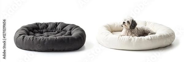 Fototapeta Indulge Your Furry Friends with Luxurious Dog Beds: Discover the Ultimate Relaxation with Our Circular Tufted and Orthopedic Designs in Charcoal Gray and Ivory White
