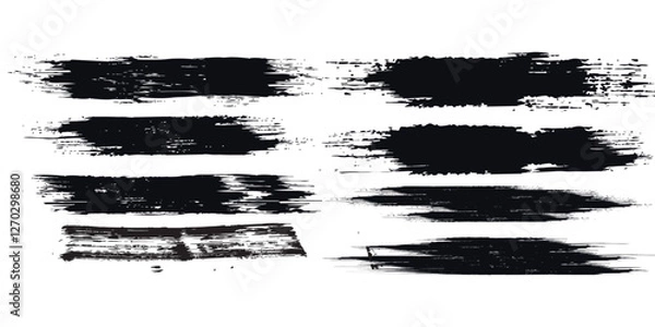 Fototapeta Collection of vector paint bold brush strokes, hand drawn thick grunge lines and rectangle shapes modern grunge
