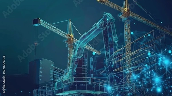 Fototapeta Advanced Construction Technology with Digital Visualization