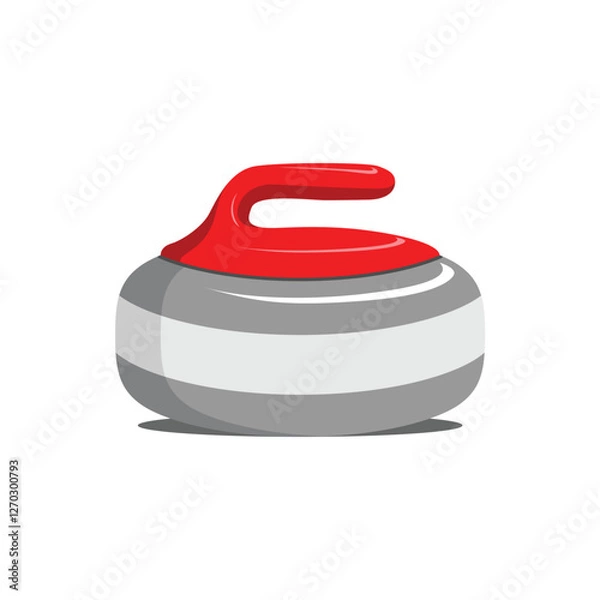 Fototapeta Gray curling stone with a red handle vector illustration