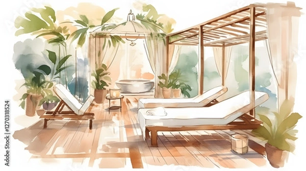 Fototapeta Spa and wellness retreats watercolor painting
