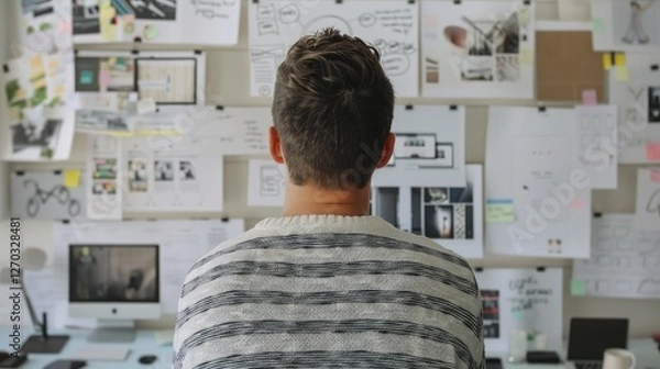 Fototapeta Creative Professional in Design Studio Analyzing Ideas on Bulletin Board