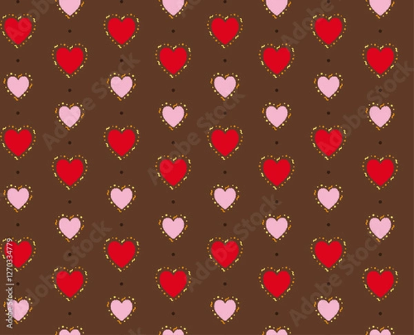 Obraz Heart Valentine Seamless Pattern On Brown Wallpaper Background 