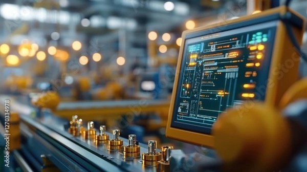 Fototapeta Advanced Electrical Control Panels for Managing Industrial Machines and Systems in a Modern Factory Environment with Digital Interfaces