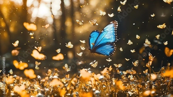 Obraz Blue Butterfly Swarm in Golden Meadow