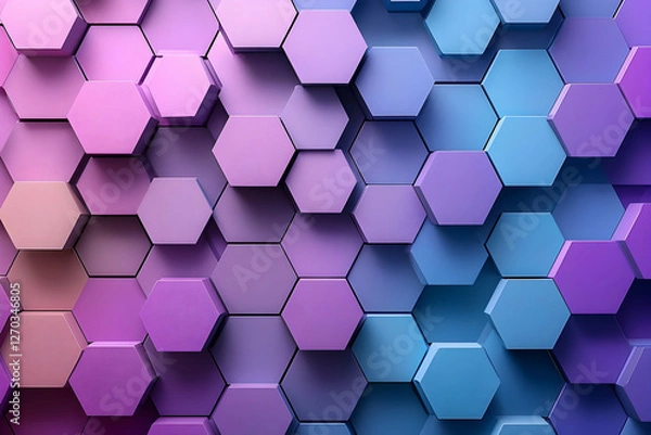 Fototapeta Hexagon Pattern: Abstract Purple Blue 3D Design