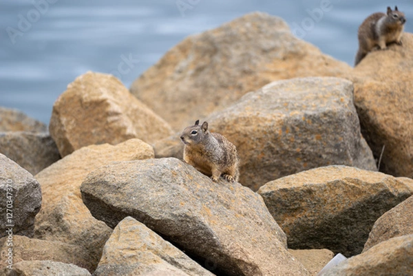 Obraz squirrel on rock by water