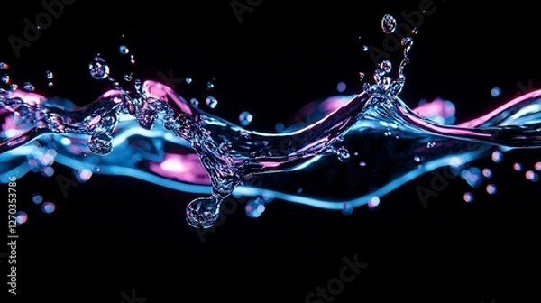 Fototapeta Abstract neon blue and pink water splash wave on black background.