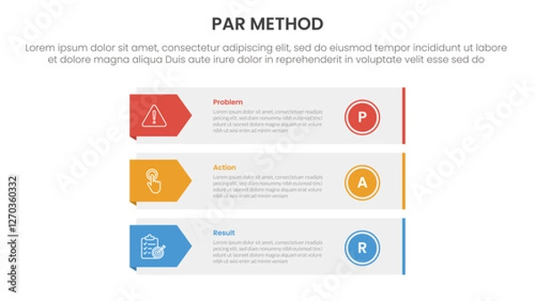 Fototapeta PAR method infographic 3 point with long rectangle box container with arrow badge side for slide presentation