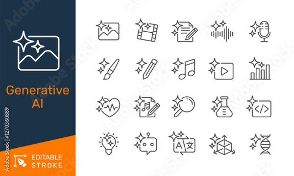 Fototapeta Generative AI thin line icons. Editable stroke. Pixel perfect.