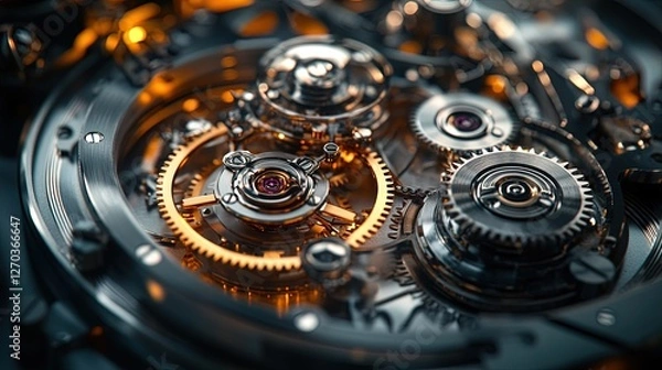 Fototapeta A detailed close-up of mechanical gears interlocking in perfect harmony 