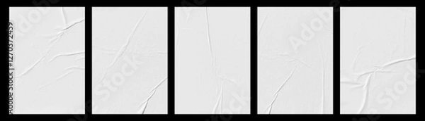Fototapeta white paper wrinkled poster template ,blank glued creased paper sheet mockup.white poster mockup on wall. empty paper mockup.
