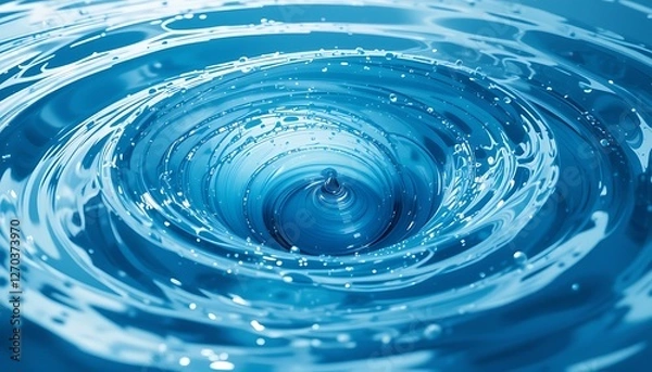 Obraz Stunning Close-Up of a Water Vortex with Detailed Ripples and Bubbles, Abstract Blue Liquid Swirl