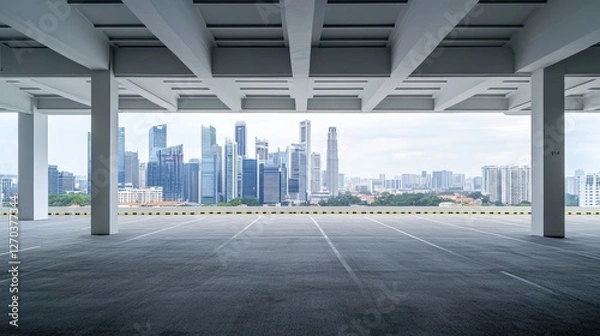 Obraz A spacious car plaza with a modern city skyline in the background. Featuring sleek design and openness