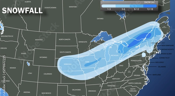 Obraz US snowfall satellite map statistics.