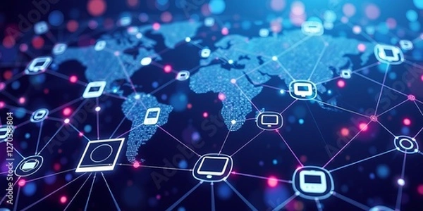 Fototapeta Colorful World Map Featuring Diverse Icons Representing Culture Travel Nature and Global Connections