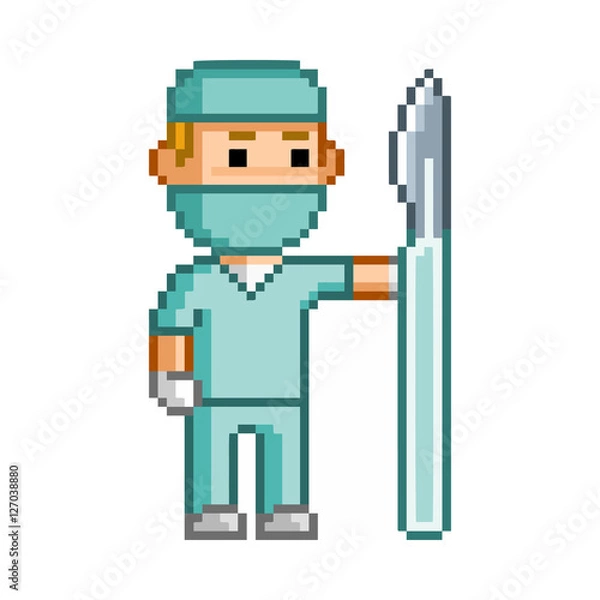 Obraz Vector 8 bit pixel surgeon for game
