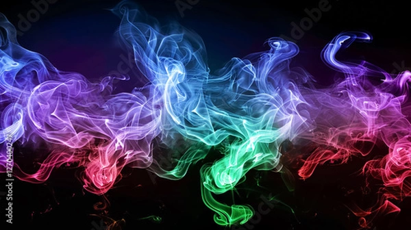 Obraz Vibrant, colorful smoke swirling against a dark background. Abstract and dynamic, perfect for adding a creative touch to designs or as a visually striking backdrop.