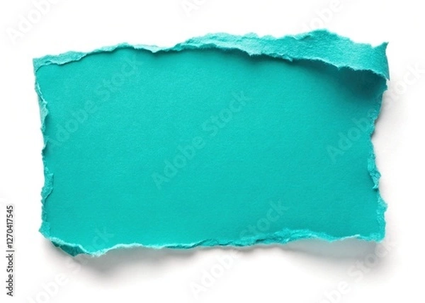 Fototapeta Ripped Turquoise Paper Edge on White Background - Stock Photo