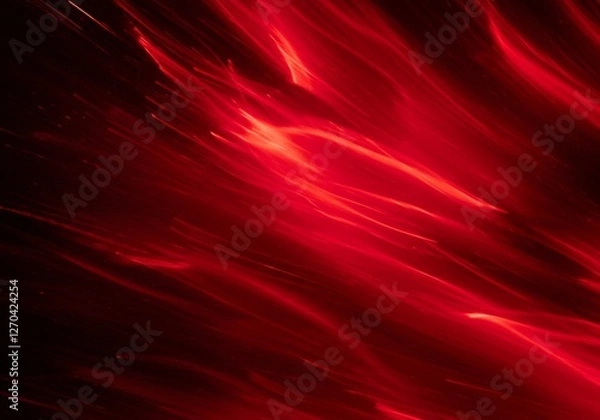 Fototapeta A vibrant red light streak flows and curves in this abstract composition, adding a dynamic touch to the dark backdrop