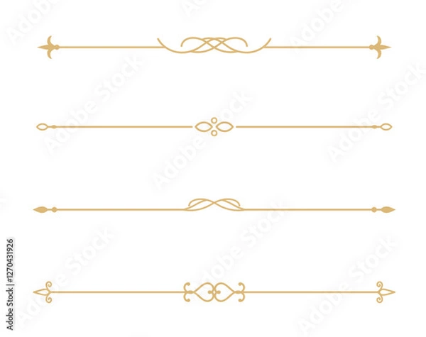 Fototapeta Set of Vintage decorative golden lines. text dividers. Gold line border. Lines separators, Borders, Vintage dividers, Underline elements. Vector illustration
