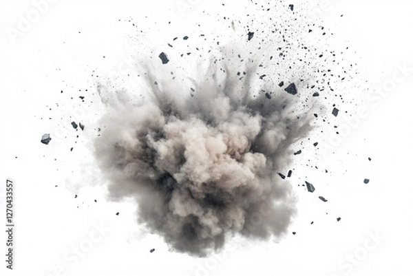 Obraz dust explosion cloud and debris isolated on white background