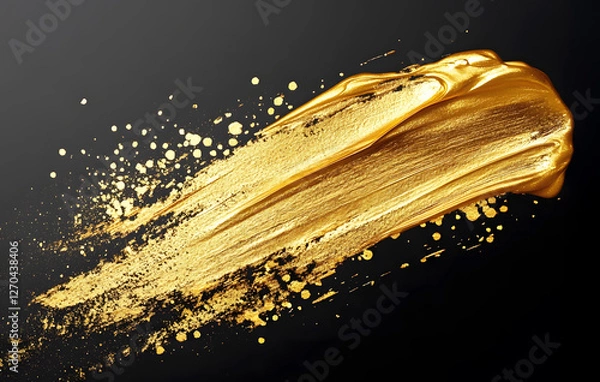 Fototapeta Shiny gold foil. Gold watercolor texture paint stain abstract illustration. Shining brush stroke for you amazing design project. Golden foil from paint against on black background.