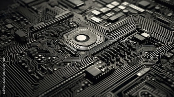 Obraz circuit black and white data center