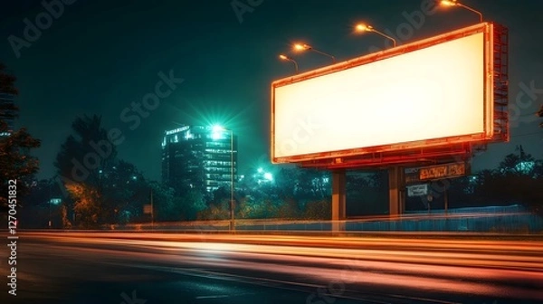 Obraz Brightly Illuminated Commercial Billboard in Neon Infused Urban Nightscape with Cinematic Retrofuturistic Atmosphere