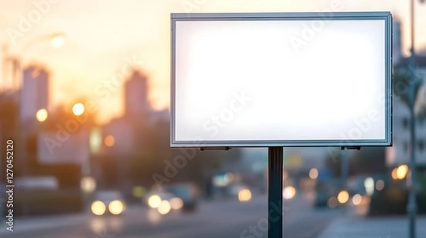 Fototapeta Striking Minimalist Urban Advertisement Billboard with Bold Typography and Vibrant Cityscape Backdrop