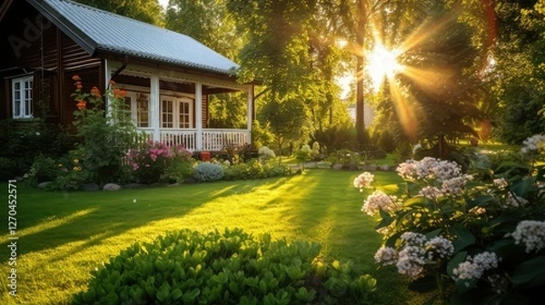 Fototapeta golden house with sun